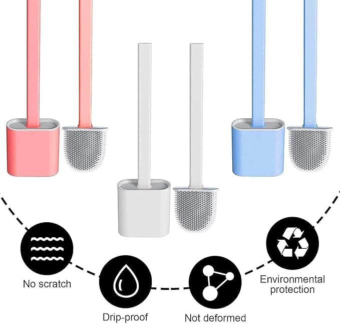 Image of Kalkey Silicone Toilet Brush with Stand - Pack of 1 | Flexible Non-Scratch Bathroom Cleaning Brush & Holder | Quick-Dry Hygienic Toilet Cleaner for Western Toilets, Durable Soft Bristle Brush Set