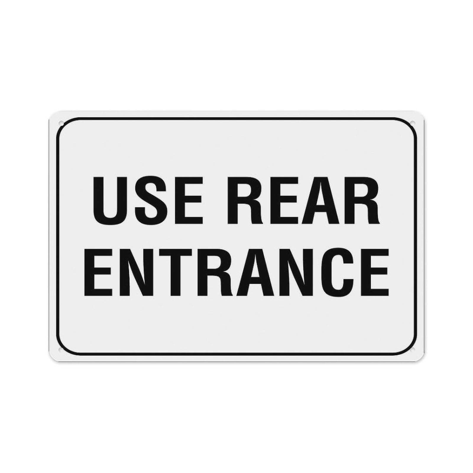 peiyeety Use Rear Entrance Sign Aluminum Tin Warning Signs for Home Outdoor Garden 12X16 Inches
