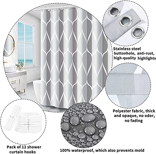 Miorkly Shower Curtain Grey,180 x 200 cm,Anti-Mould Proof Resistant,Waterproof,Weighted Hem,Resistant Washable Bathroom Curtains,100% Polyester,12 Hooks and 1 Magnetic Rope - Image 3