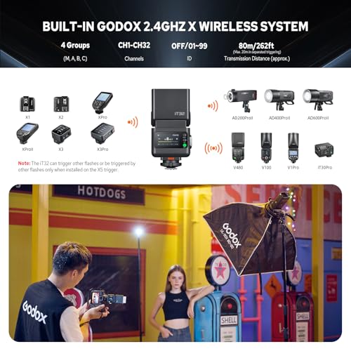 Image of GODOX IT32 TTL Camera Flash with X5S Wireless Flash Trigger for Sony, 2.4G Wireless Flash HSS 1 /8000s, Built-in Receiver & Lithium Battery, 510 Full Power Flashes, LED Modeling Light, Magnetic Hotshoe