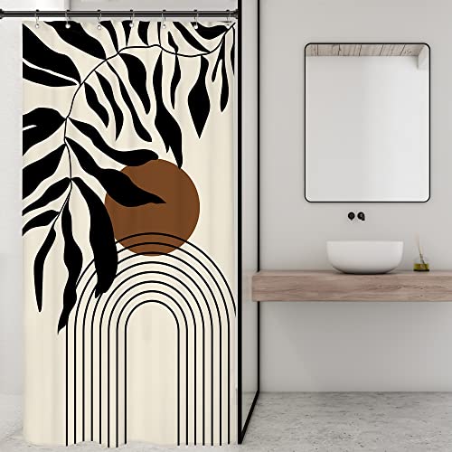 Image of Riyidecor Stall Small Abstract Matisse Leaves Dorm Shower Curtain 36x72 Inch Boho Mid Century Half Size Minimalist Modern Geometric RV Single Narrow Decor Fabric Bathroom Set Polyester Waterproof