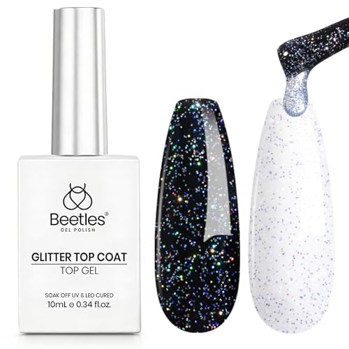 Image of Beetles Glitter Gel Top Coat 10ml Iridescent Silver Gel Polish