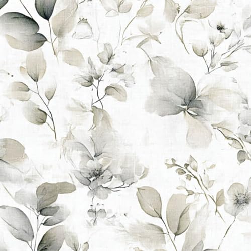壁紙 60cm x 300cm 剥がせる 柔らかなグリーンとグレーの花柄パターン、白い背景 多機能 防水/汚れ防止/防油 食器棚 クロ 玄関 ふすま紙 家具 部屋 DIY 賃貸OK