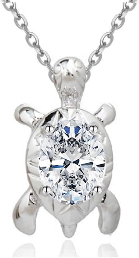 Crystalline Azuria Turtle Pendant Necklace Cubic Zirconia Crystals 18K White Gold Plated Jewelry Necklaces 45 cm for Women