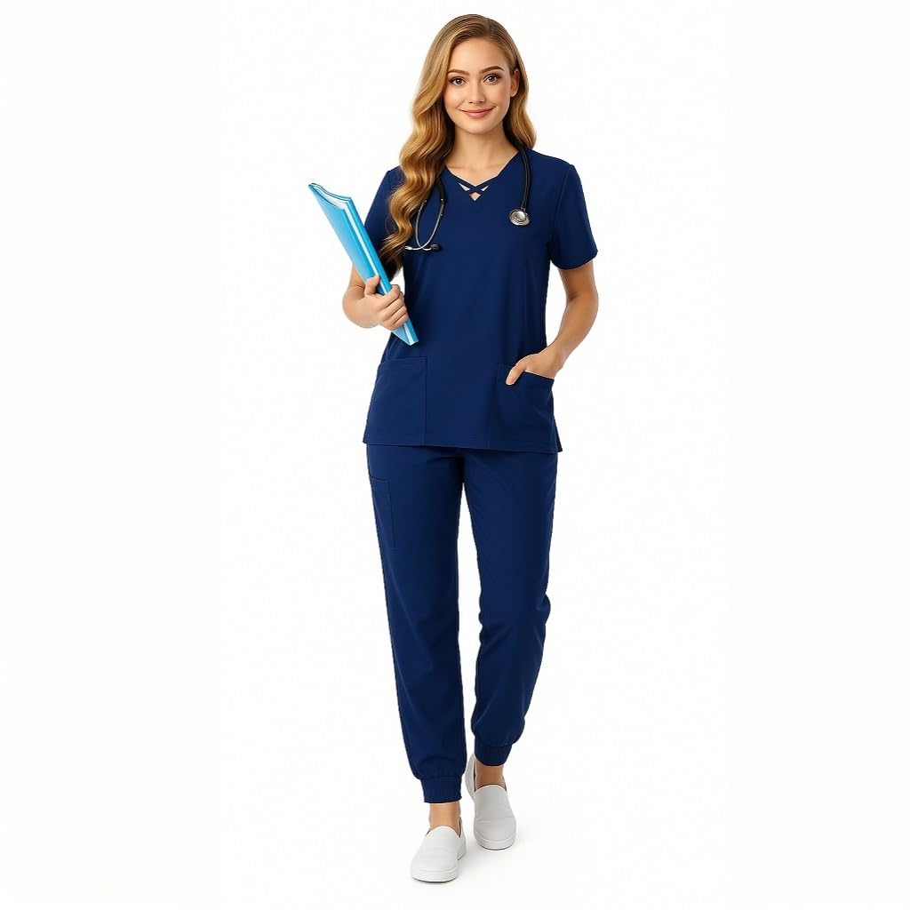 Uniforme da infermiera da donna Set elastico girocollo Top Quick Dry coulisse Yoga Jogging Pants Slim Fit Medical Workwear DK53