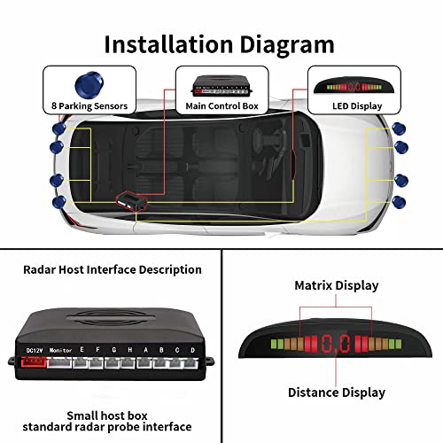 Image of EKYLIN Car Reverse Parking Radar System with 8 Parking Sensors Distance Detection + LED Distance Display + Sound Warning (Blue Color)