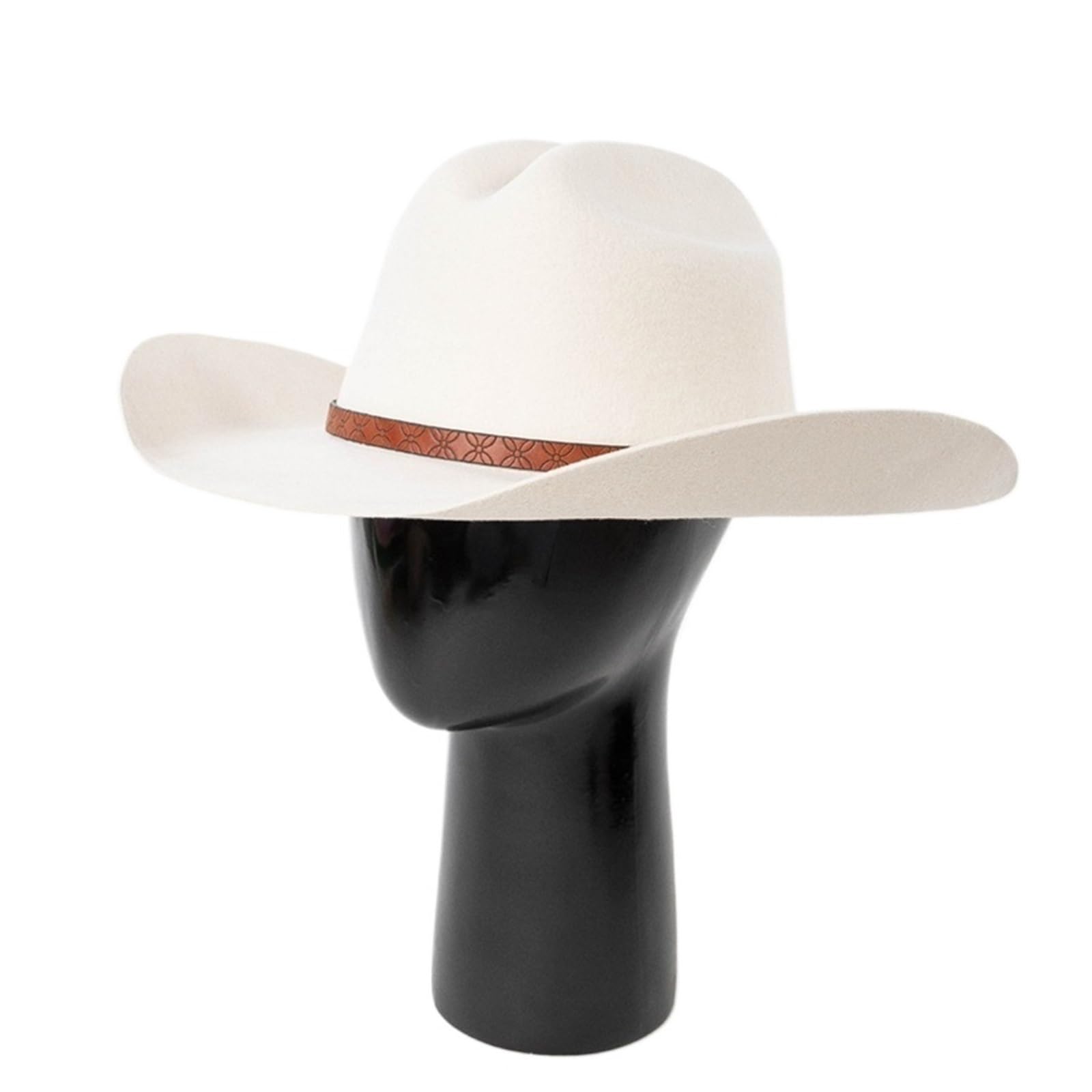 Cappello da Cowboy a Tesa Larga in Feltro di Lana for Primavera e Autunno con Fascia in Pelle Goffrata, Unisex, Fedora