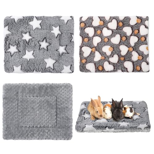Jetec 3 Pcs Bunny Guinea Pig Beds Soft Bunny Mats Warm Guinea Pig Mat Small Animal Bed Pads Fleece Sleeping Pads for Indoor Rabbit Hamster Squirrel Hedgehog Chinchilla(Fleece Pineapple Grid Gray)
