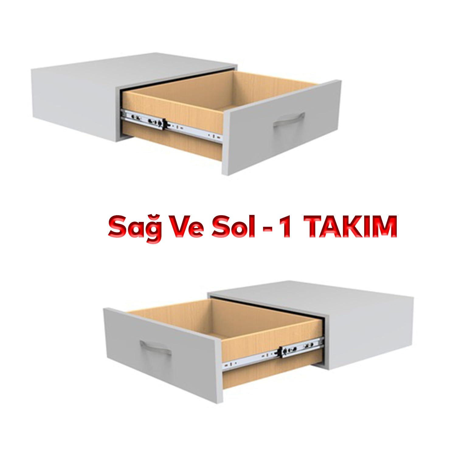 Badem10 Bilyalı Dolap Çekmece Rayı Metal En 4.3 cm Uzunluk 50 cm Gardrop Mutfak Dolabı