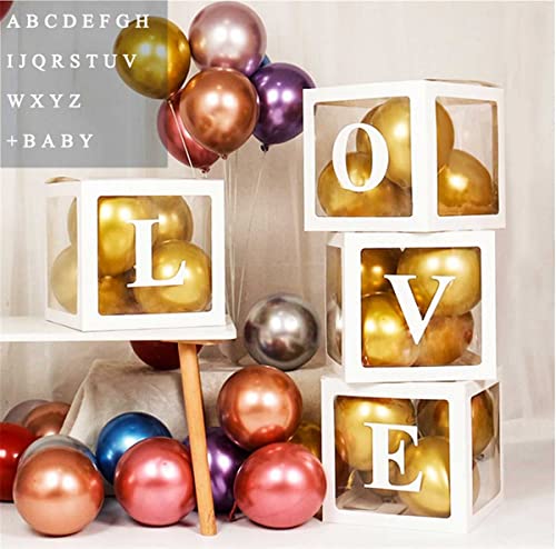 Baby Shower Decorations Boxes for Boys Girls, 4Pcs White Transparent Balloon Boxes with 30 Letters, Baby+A-Z for Custom Name, Birthday Party Decor, Gender Reveal Decorative Blocks - 5