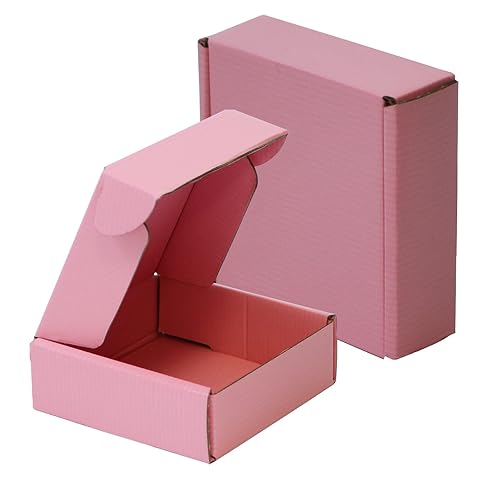 Cajas de envío rosas para pequeñas empresas, 6 x 6 x 2 pulgadas, paquete de 12, cajas de cartón corrugado para envío, embalaje, almacenamiento,
