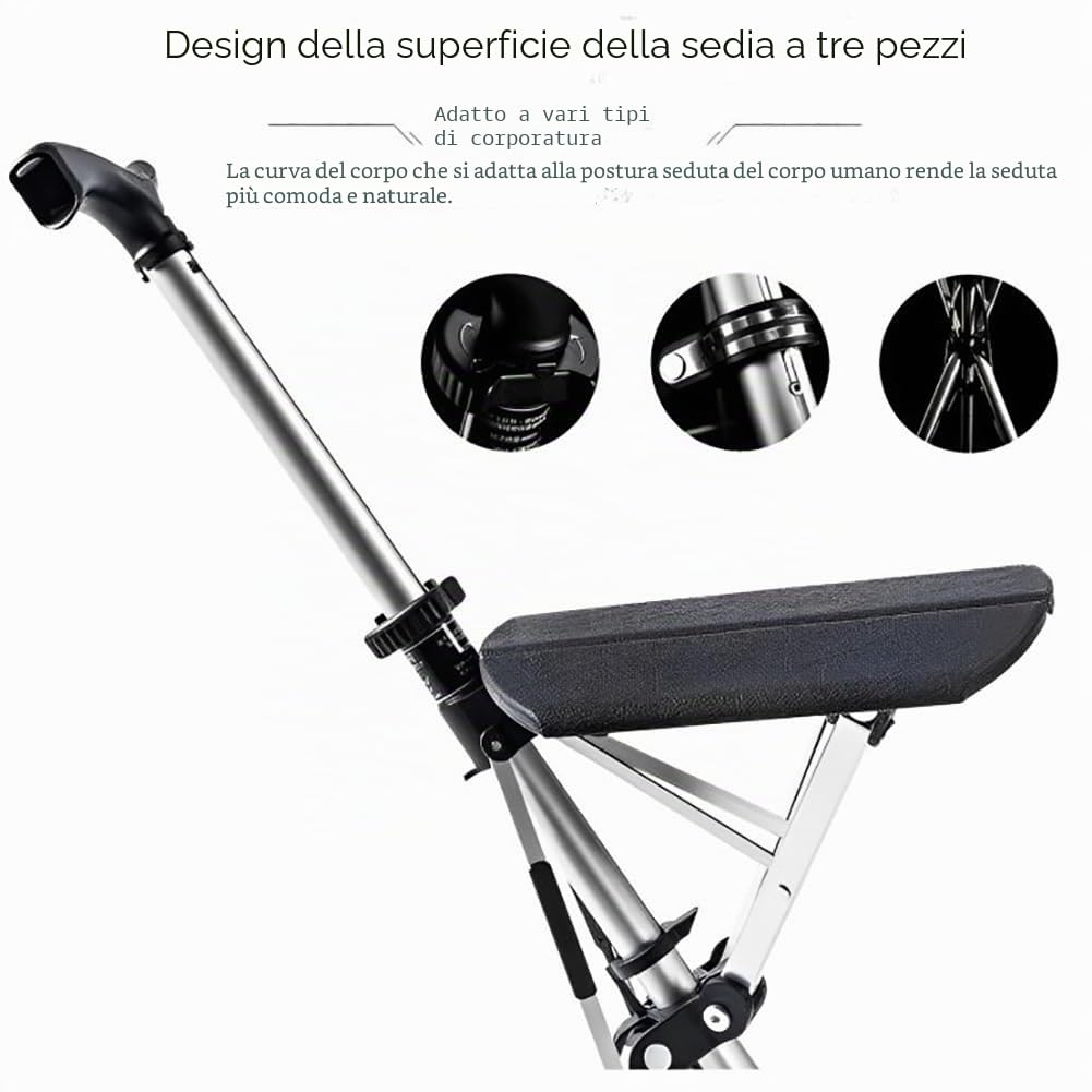Bastone da passeggio pieghevole con sedile, sedia portatile con bastone da passeggio in lega di alluminio, sgabello treppiede leggero con funzione di sblocco automatico, sedia pieghevole antiscivolo (