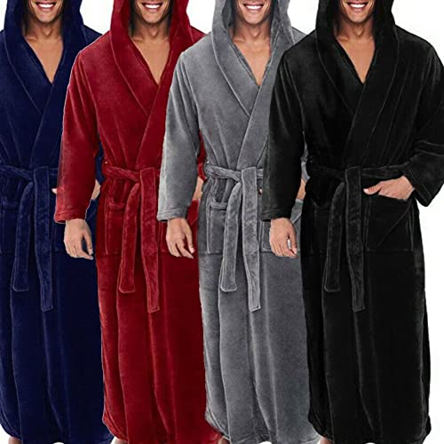 Mens Hooded Fleece Robe Plush Long Bathrobes Bath Robe for Men Red XL3