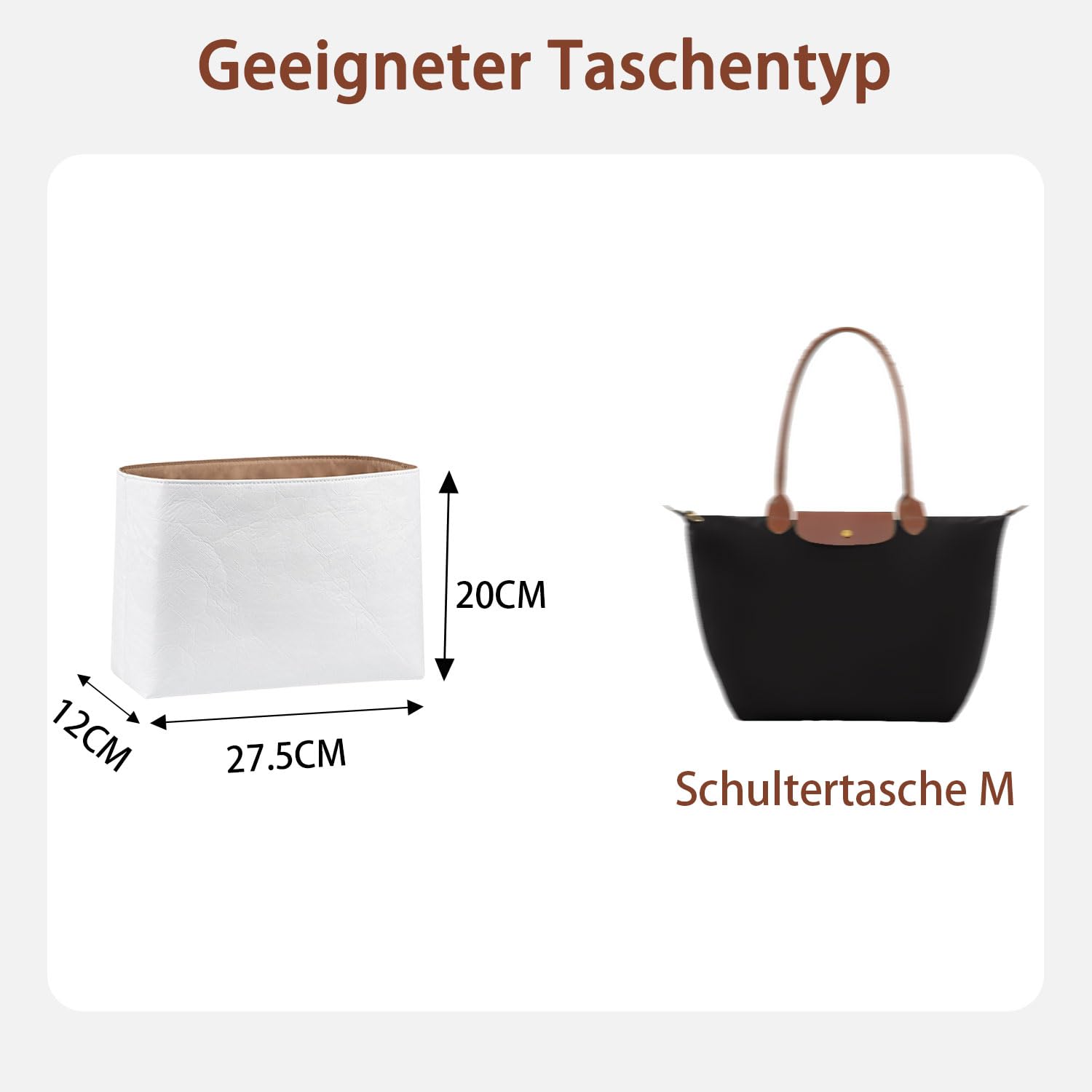 Organizer für Longchamp M, Taschenorganizer für Longchamp M, Taschen Organizer Shopper für longchamp Le pliage M, Multifunktionalen Dupontpaper Handtaschen Organizer mit Becherhalter, Weiß