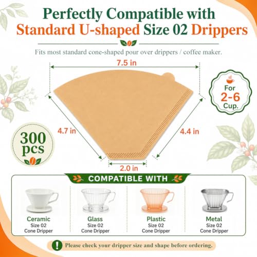 Image of BYKITCHEN #2 Cone Coffee Filters, 300 Count, Unbleached, 2-6 Cup