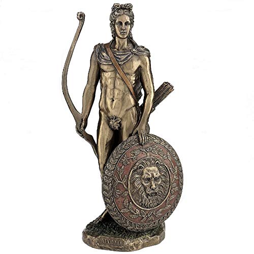 e-katastima Apollo God of Art Roman/Greek Statue Sculpture Figurine with Shield and Bow Bronzed Statue 11.80 Inch / 30 cm