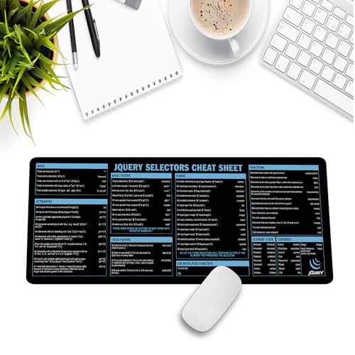 Image of jQuery Selectors Cheat Sheet Mouse Mat KMH Mouse Pad for Web Developers JavaScript Learners Coder Computer jQuery Large Desk Mat, Essential Computer Accessories for Study, Work, and Reference Purposes