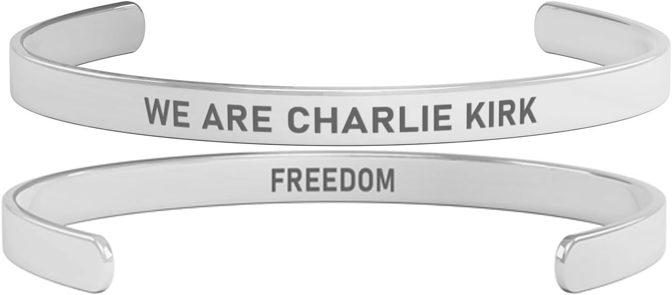 We Are Charlie Kirk Freedom Stainless Steel Cuff Bracelets, Patriot Memorial Assassination Shooting Hero Justice Right Wing Revolution Stainless Steel Engraved Open Mouth Bracelet For Women Men
