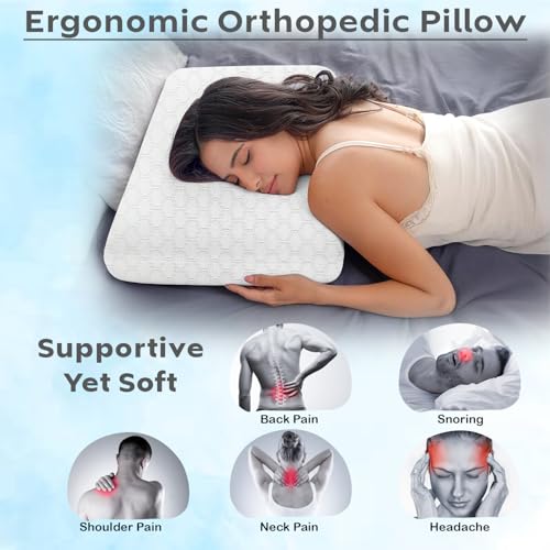 Image of AYKA Cooling Memory Foam Pillow For Neck & Shoulder Pain | Neck Orthopedic Pillow For Sleeping, Pain Relief & Spinal Alignment | Ergonomic Design | 2 Years Warranty (Set of 1),White