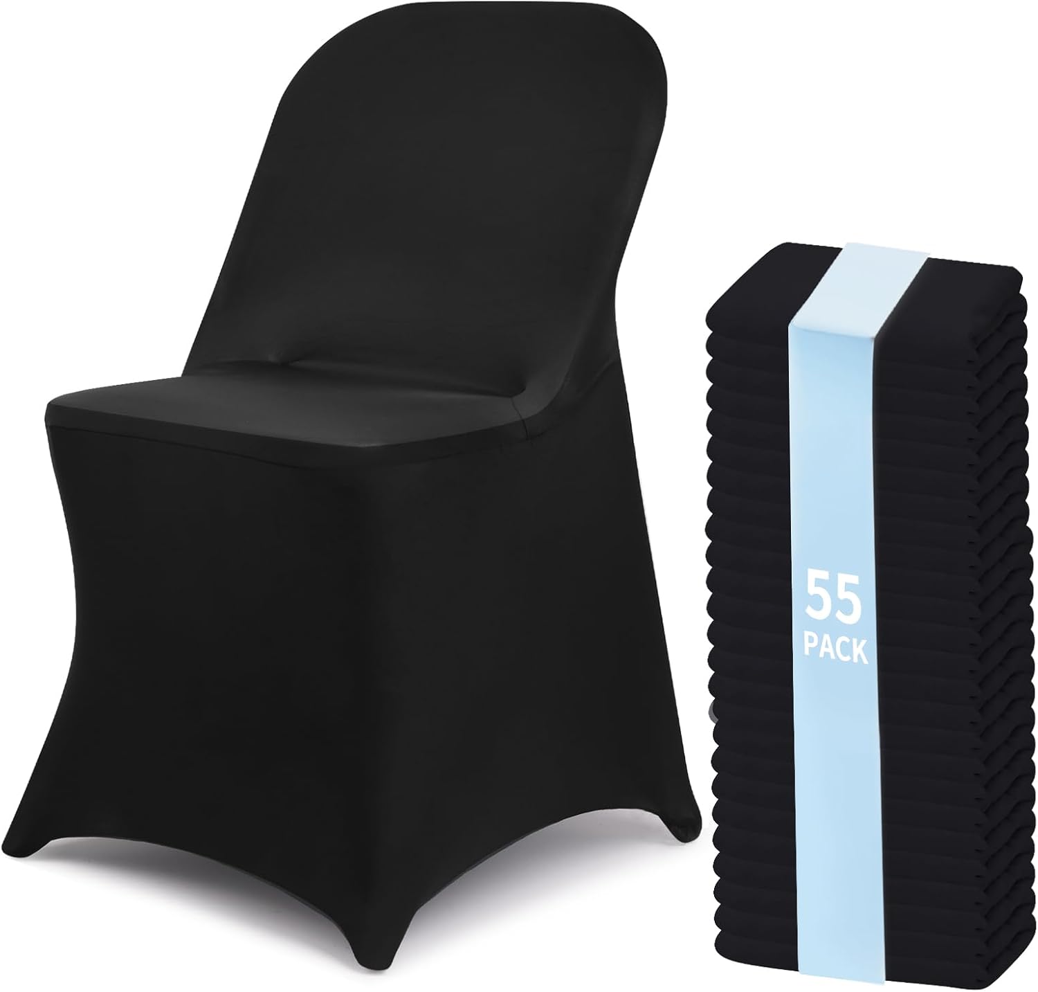 (Incomplete ) Fixwal 55 Pcs Spandex Stretch Folding Chair Covers - Universal Fitted Washable Slipcovers for Dining, Party, Wedding, Banquet & Thanksgiving Christmas Decoration (Black) Black 55