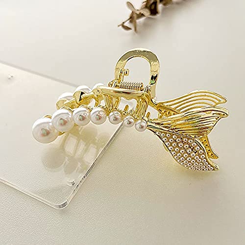 HKD Sales Pearl Fish Tail Long Claw Clips, Hair Catch Barrettes, Large Hair Clips for Thick Hair, Women Hair Accessories(Pack Of 1)
