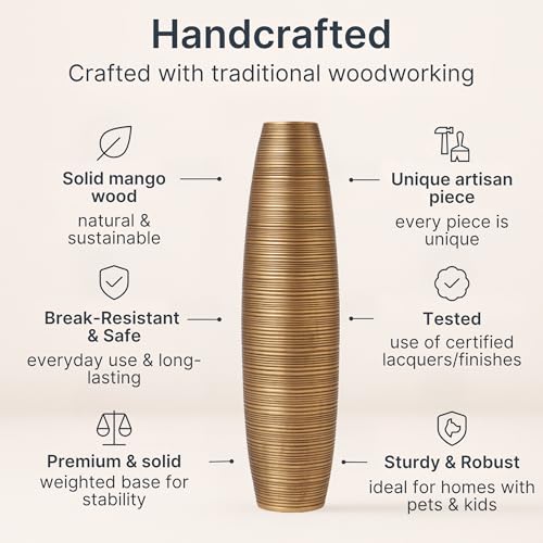 Image of Leewadee Large Floor Vase 26 inches Mango Wood for Pampas Grass, Dried Flowers