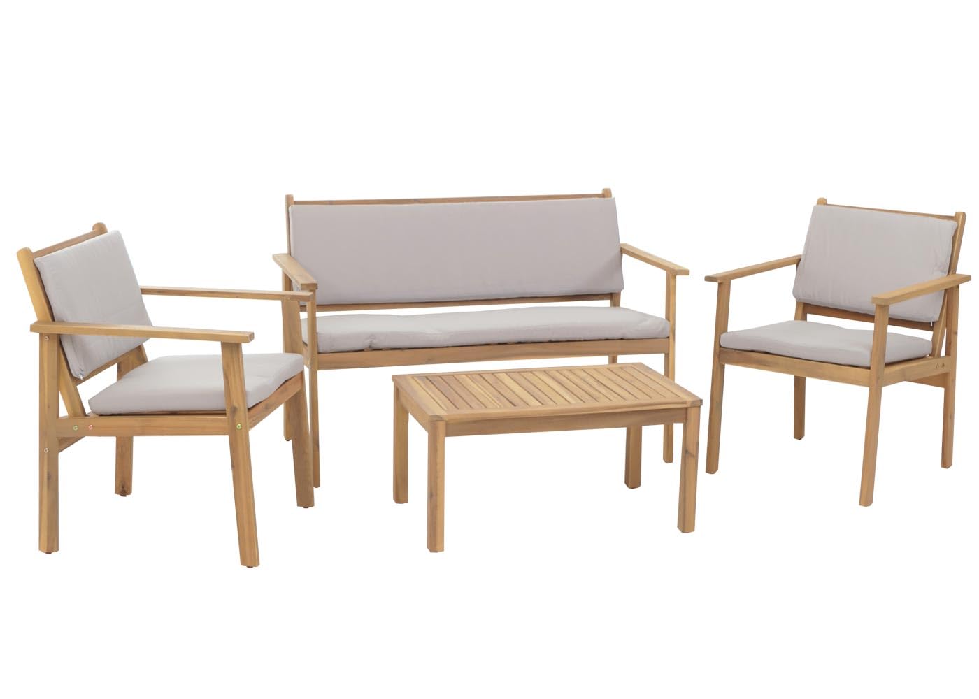Mendler Set da giardino HWC-O19, salottino panca poltrona tavolo, legno acacia MVG stoffa/tessuto (180g/m²) - cuscini grigio