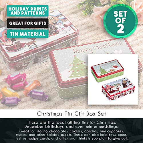 image for Juvale Christmas Tin Gift Box - 2-Set Rectangular Cookie Candy Storage