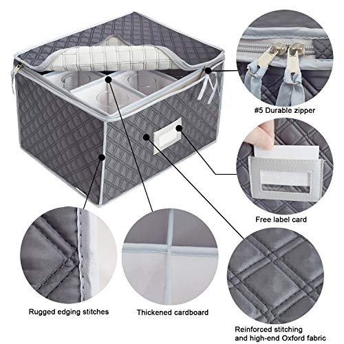 Wine Glass Stemware China Storage Chest,Holds 12 Red or White Wine Glasses containers Box with lable window,Fully-Padded Inside with Hard Sides(15.5\" x 12.5\"x 10\")-Grey - Thumbnail 4