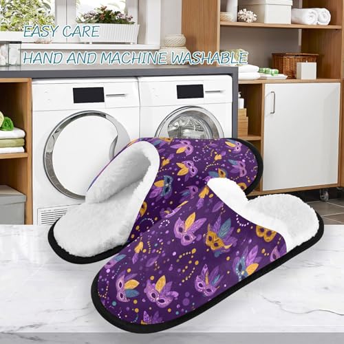 Mardi Gras Masks Purple Slippers For Women Men Soft Memory Foam Non-Slip Festival Winter Indoor House Shoes Travel Slipper3