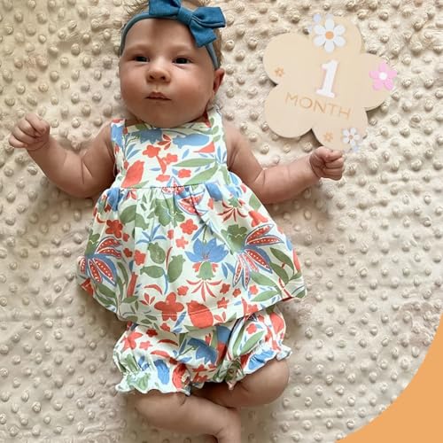 FEQDWOX 1 Pcs Baby Monatliche Meilenstein Karten mit Klebepunkten Blumen-Stil Baby Meilensteinkarten Holz Foto Requisiten für Kleinkinder von 0-12 Monaten Babyparty Wachstumsaufzeichnung