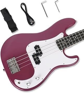 Electric Bass Guitar 4 String Full Size Purple with P Pickup Fixed Bridge Solid Maple Neck Phoenix Wood Body for Beginner Starter Practice