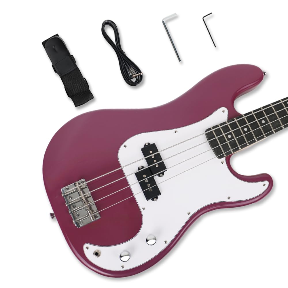 Electric Bass Guitar 4 String Full Size Purple with P Pickup Fixed Bridge Sol...