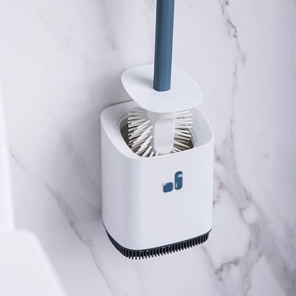 White Toilet Brush Holder-Long Handle Design Won't Stain Hands, Easy to Clean Bathroom Dirt