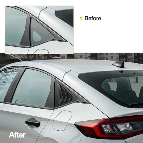 Image of Thenice for 11th Gen Civic Racing Style Rear Side Window Louvers Air Vent Scoop Shades Cover Blinds Compatible with Honda Civic Hatchback Type R 2022 2023 2024 2025 2026 -Matt Black