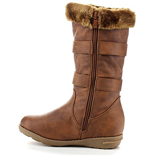 Lucky Top Youth-1K Children Girl's Low Heel Double Buckle Knee High Snow Boots4