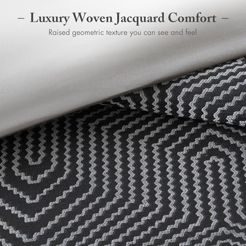 Image of Madison Park Signature Cozy Comforter Set - All Season Bedding Comforter, Shams, Decorative Pillows, Geometric Shades of Black Queen (92 in x 96 in) 8 Piece