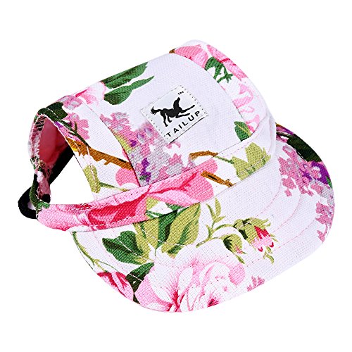 Cade Flower Pattern Nylon Baseball Cap/Dogs Hat/Visor Cap with Ear Holes for Small Dogs (Floral Print-M)