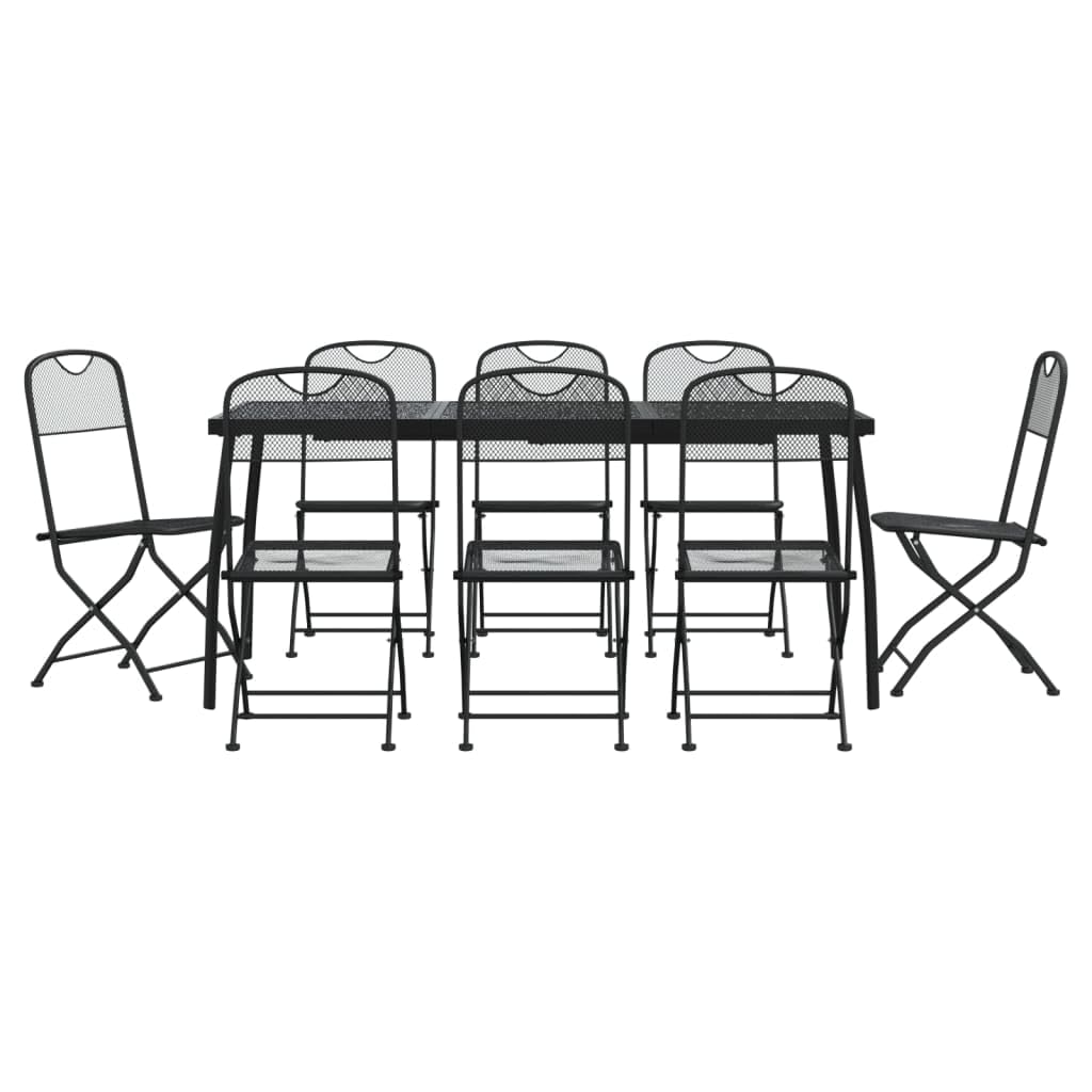 Set di 9 mobili da giardino antracite, 165 cm, tavolo in metallo, griglia estensibile, pieghevole, per terrazza, giardino, balcone, design salvaspazio