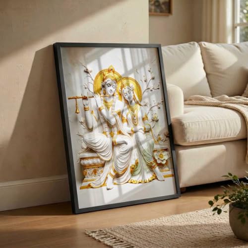 Image of CRAFTLYN Hindu God Wall Art WALL ART Prints Framed Spiritual Religious Paintings for Living Room, Pooja Room, Bedroom, Office, Meditation Room, Home Decor (Radha krishna 1, 13X19, Black)