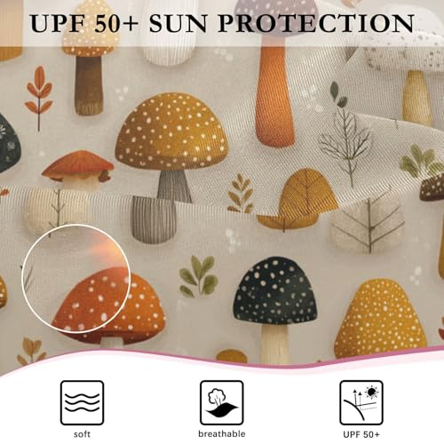 Girls Swimsuit Cute Mushrooms Leaves Long Sleeve One Piece Bathing Suit for Kids UPF 50+ Rash Guard Swimwear 3-124