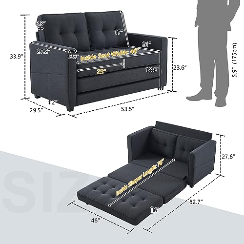 Image of VINGLI Upgraded Loveseat Sleeper, 53.5 inch W 83 inch L Convertible Sofa Bed Couch Futon Couches for Living Room, Folding Couch Bed for Small Spaces, Fold Out Floor Gaming Sofa Bed for Basement, Black
