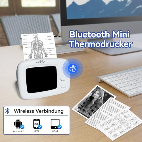 PeriPage Mini impressora térmica portátil, impressora fotográfica de bolso com 1 rolo de papel térmi