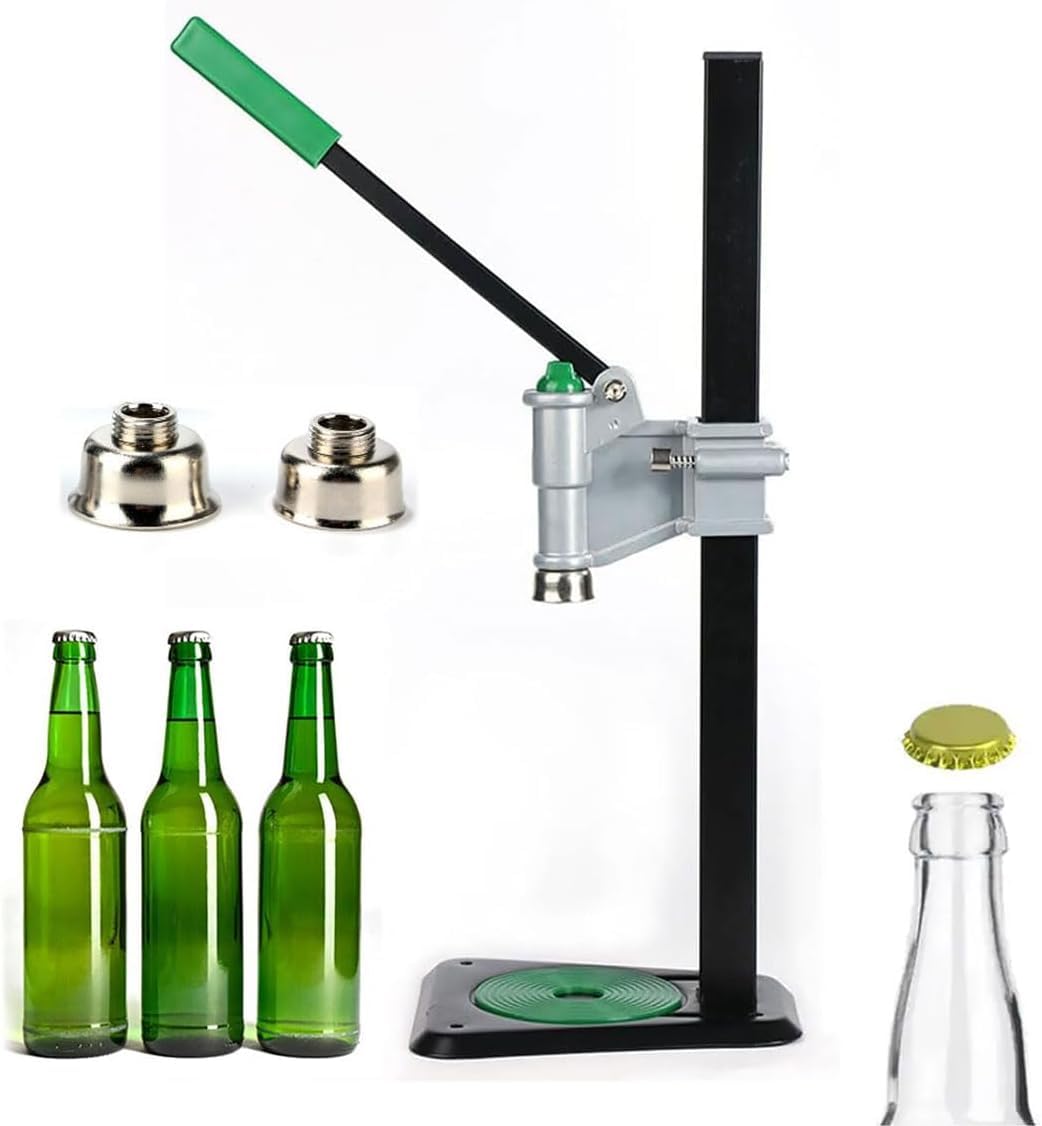 Máquina taponadora manual de botellas, altura ajustable para preparar y sellar, compatible con botellas de vidrio para bebidas