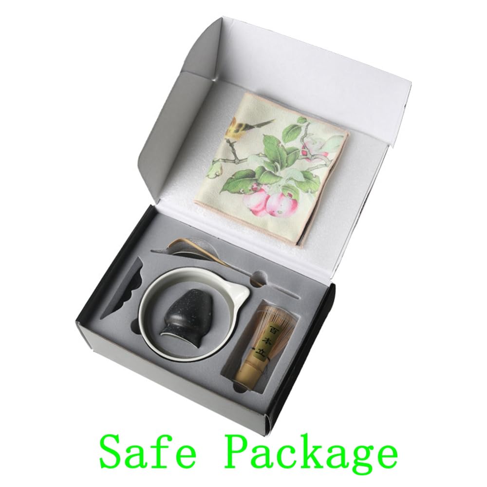 Juego de 8 batidores de matcha con caja de regalo negra, juego de kit de ceremonia de té tradicional japonés, juego de cuencos de cerámica esmaltada de color mate para amantes del té verde, color