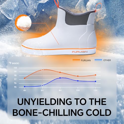 Furuian Men's Deck Boots with Fuzzy Lining Rubber Boots for Men Ankle Fishing Boots Mens Rain Boots Anti-slip Warm Winter Boots Watereproof Snow Boots for Fishing, Gardening, Outdoor3