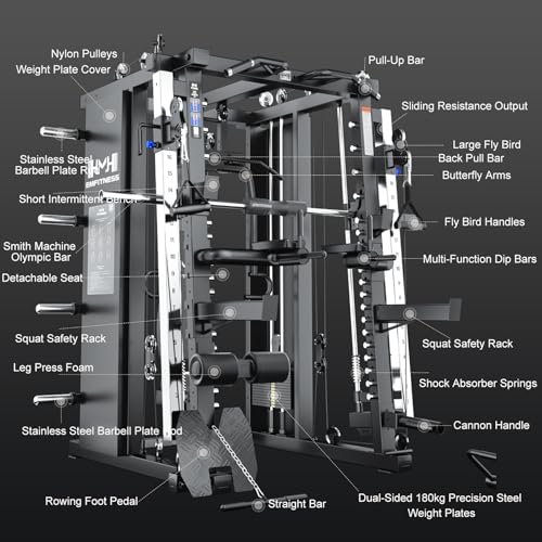 Image of Strength Smith Machine Squat Rack Pull Up Bar Upper Body Strength Training Leg Developer Commercial Home Gym Strength Training (R8 PRO Package 4) (R8 Pro Smith Machine)