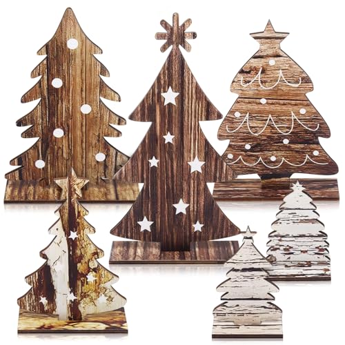JOKILY Mini-Weihnachtsbaum aus Holz, 6 Stück Mini Holz Tischplatte...