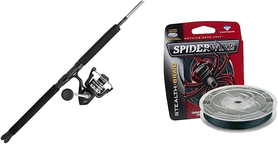PENN 7’ Pursuit IV 2-Piece Fishing Rod and Reel Inshore Spinning Combos, 7’, Durable and Lightweight & SpiderWire Stealth® Superline, Moss Green, 30lb | 13.6kg, 125yd | 114m Braided Fishing Line