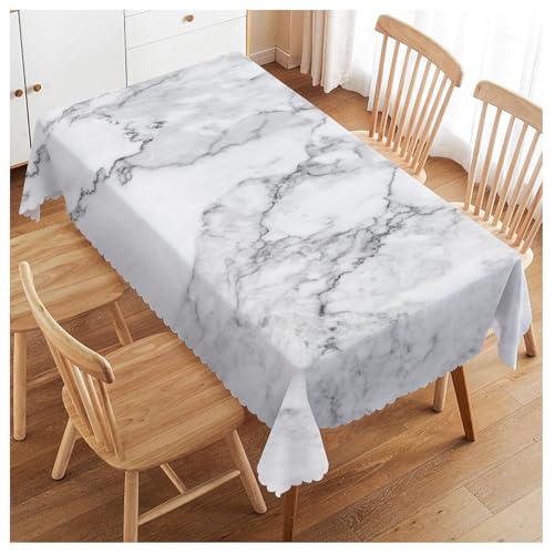 Walmsco Nappe de table rectangulaire en marbre blanc gris pour salle à manger, cuisine, 132 x 178 cm